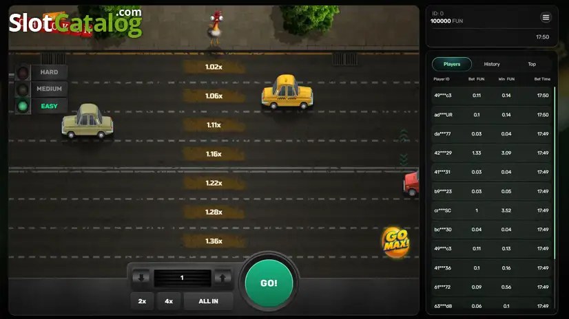 Chicken Crash Screenshot 1 - Straße mit Multiplikator-Leiter und Autos