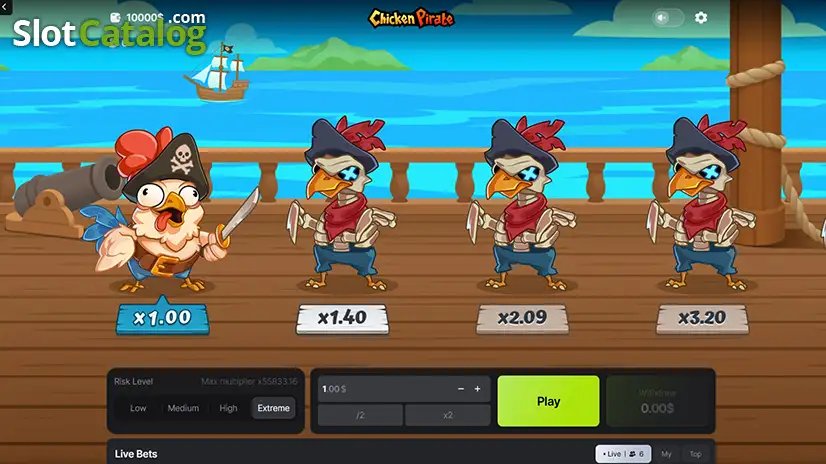 Chicken Pirate Screenshot 3 - Risikostufe Extreme mit gestaffelten Multiplikatoren bis x3.20