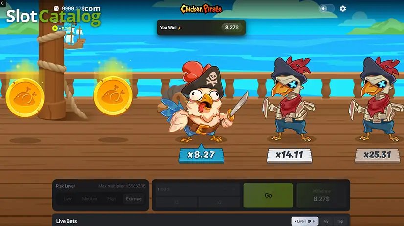 Chicken Pirate Screenshot 4 - Gewinnbildschirm nach einem Cashout bei x8.27
