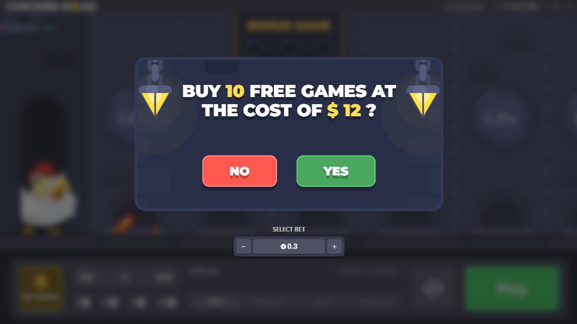 Chicken Road Bonus Screenshot 2 - Buy-Feature-Dialog für 10 Freispiele gegen Aufpreis