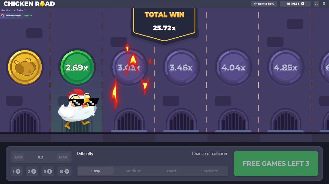 Chicken Road Bonus Screenshot 3 - Bonus-Runde mit hohem Multiplikator und Flammen-Animation