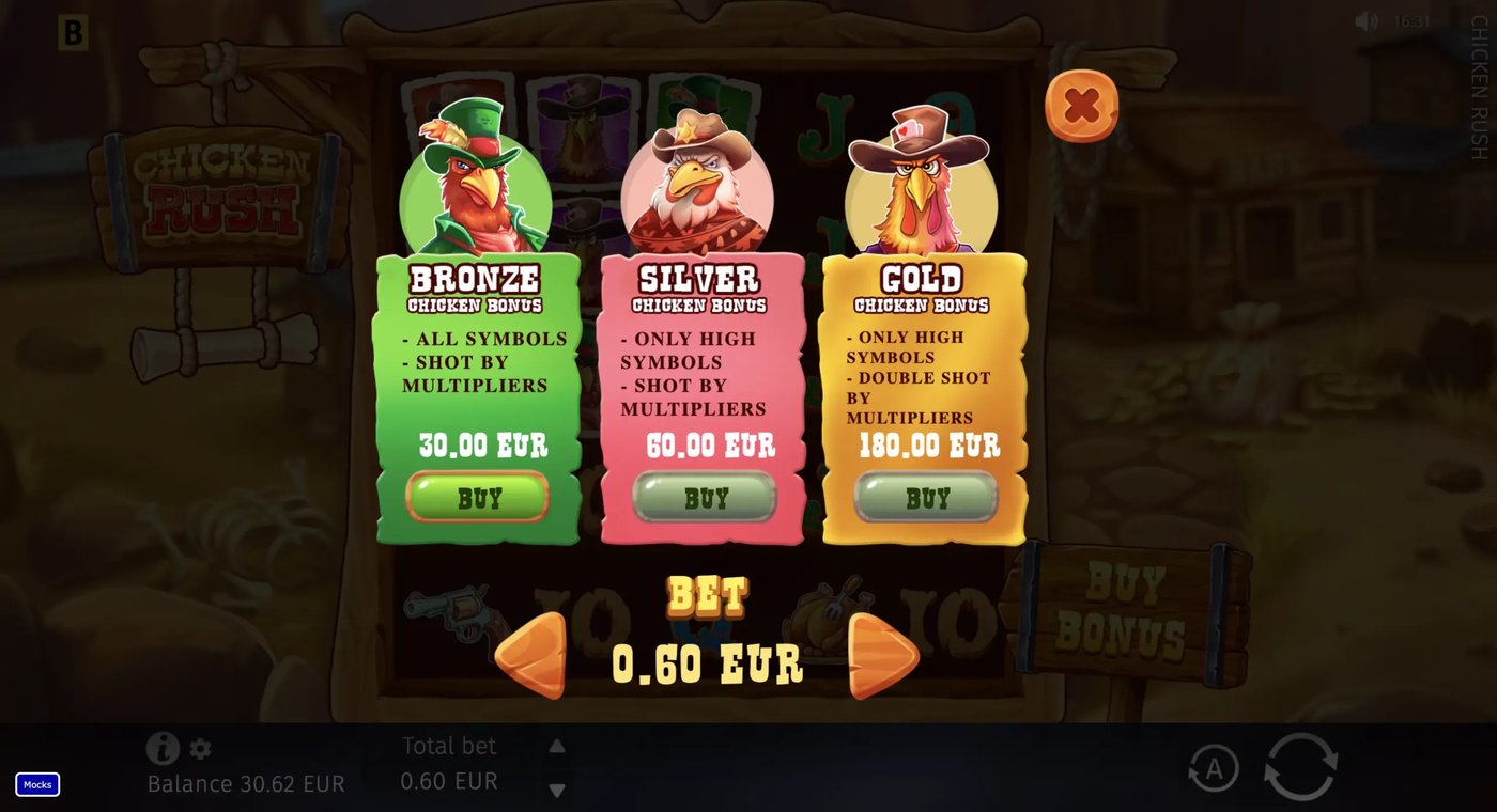 Chicken Rush Screenshot 3 – Walzenbild mit Multiplikatoren