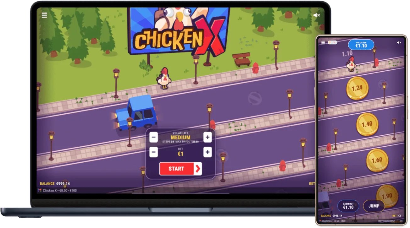 Chicken X Screenshot 1 – Spielansicht auf Desktop und Mobilgerät
