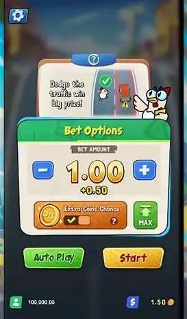 Chicky Run Screenshot 1 – Wettoptionen und Startbildschirm