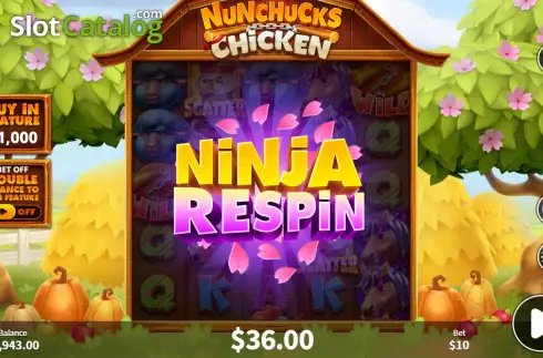 Nunchucks Chicken Screenshot 3 – ausgelöste Ninja-Respin-Funktion mit Multiplikator