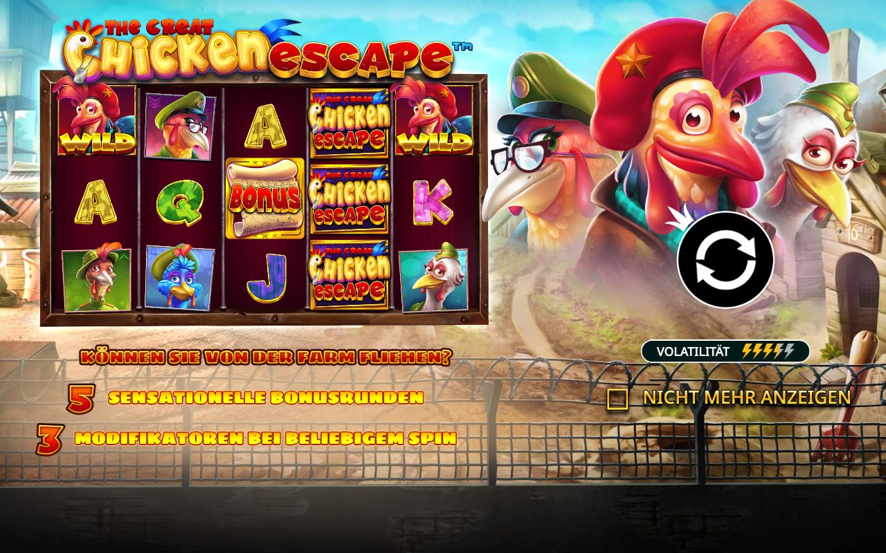 The Great Chicken Escape Screenshot 2 – Gameplay mit Gewinnlinien