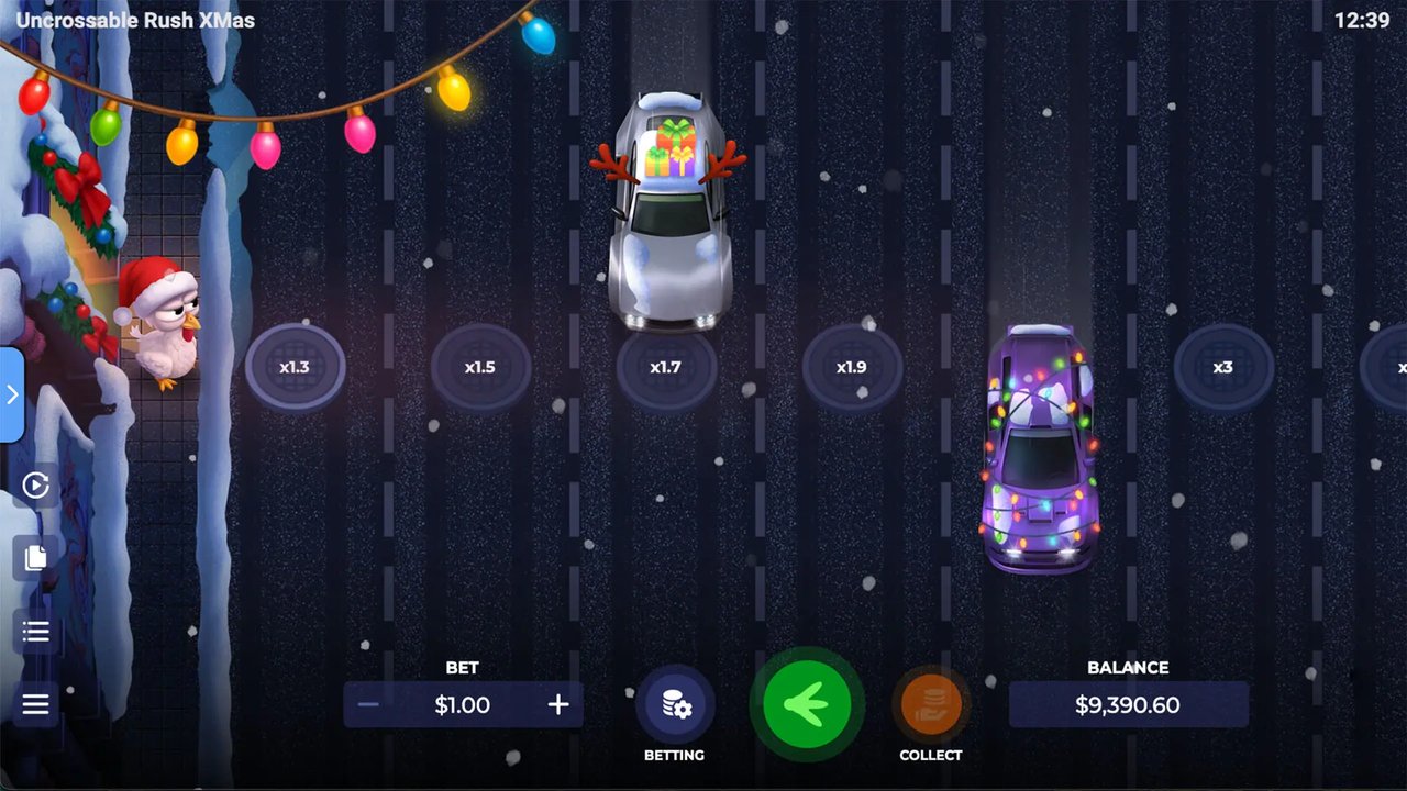 Uncrossable Rush X-Mas Screenshot 3 – Autos mit Rentiergeweih und Geschenken auf der winterlichen Straße