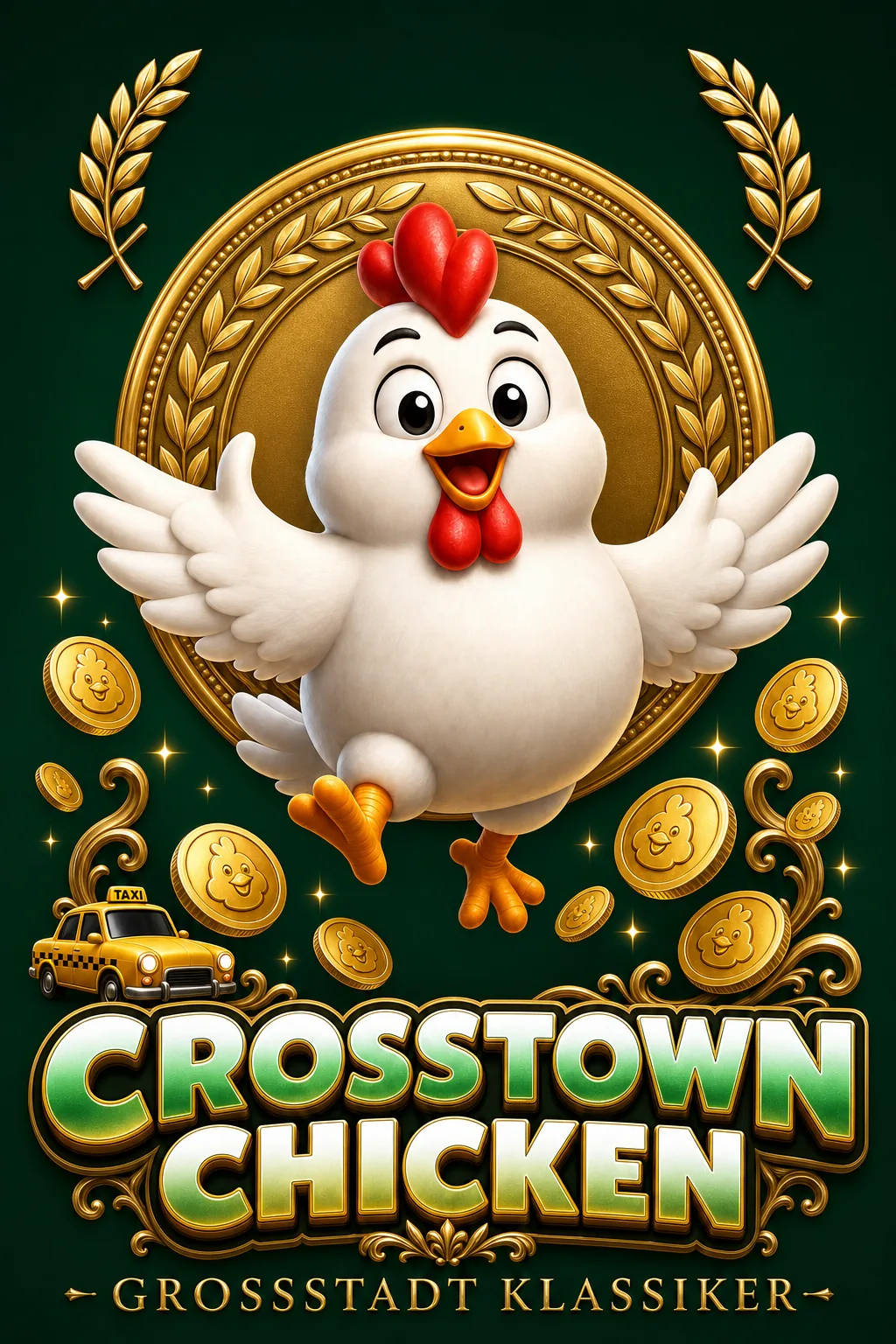 Crosstown Chicken Maskottchen-Illustration - Chicken-Game.com.de