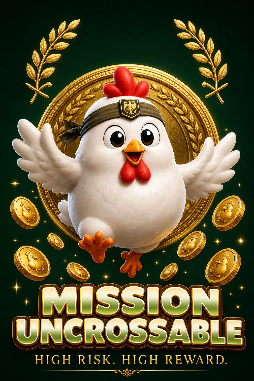 Mission Uncrossable Maskottchen-Illustration - Chicken-Game.com.de