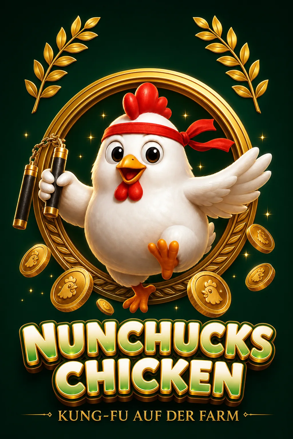 Nunchucks Chicken Maskottchen-Illustration - Chicken-Game.com.de