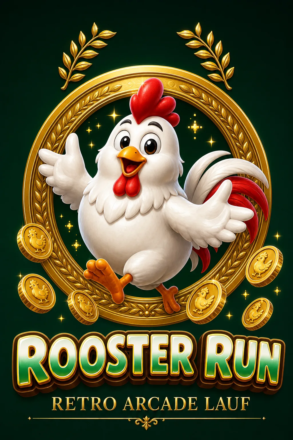 Rooster Run Maskottchen-Illustration - Chicken-Game.com.de
